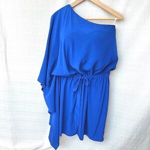 Vintage Nicole Miller y2k Silk Dress Tie Waist y2k One Shoulder Waterfall Sleeve